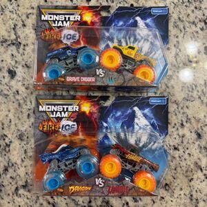Monster Jam Split‎ Fire and Ice 2-Packs Grave Digger Dragon Zombie Whiplash